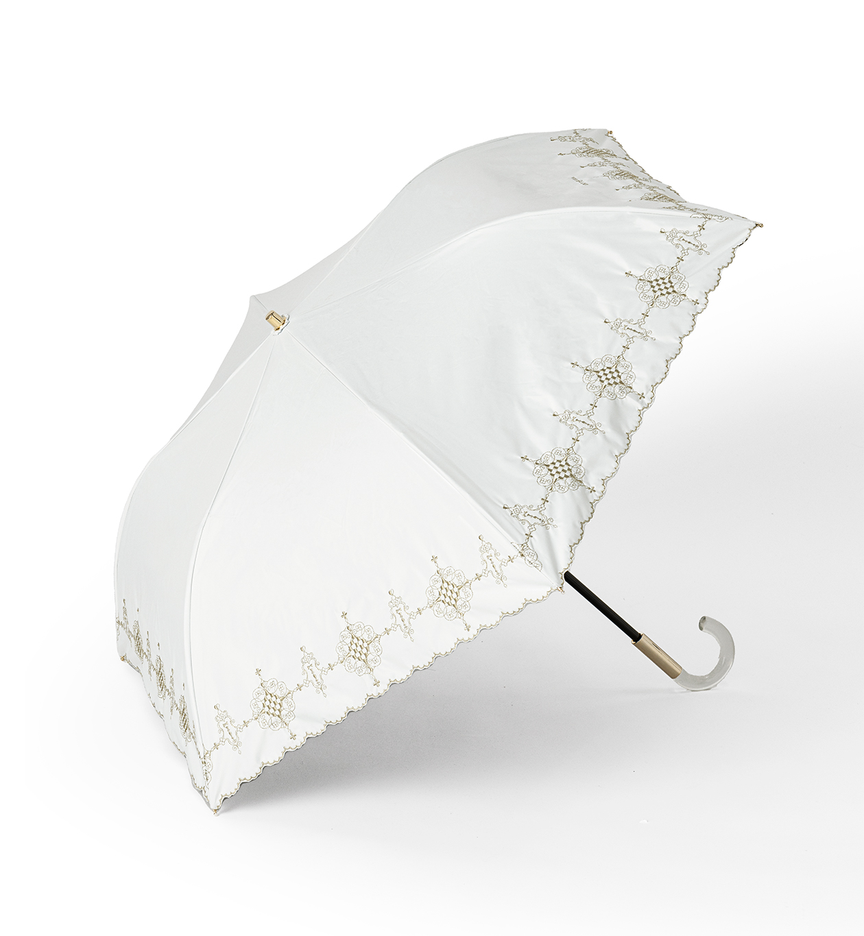 ダマスコ柄晴雨兼用折りたたみ傘/ホワイト